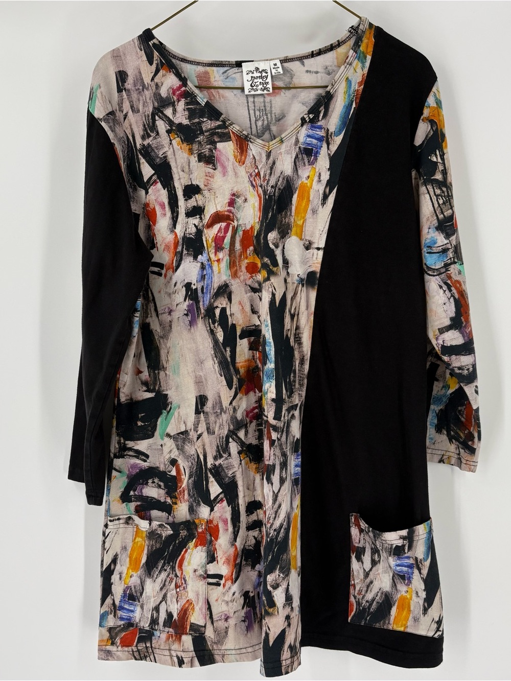 Parsley&Sage Lagenlook Bold Abstract Artsy Print Soft Relaxed Tunic Shirt Top M